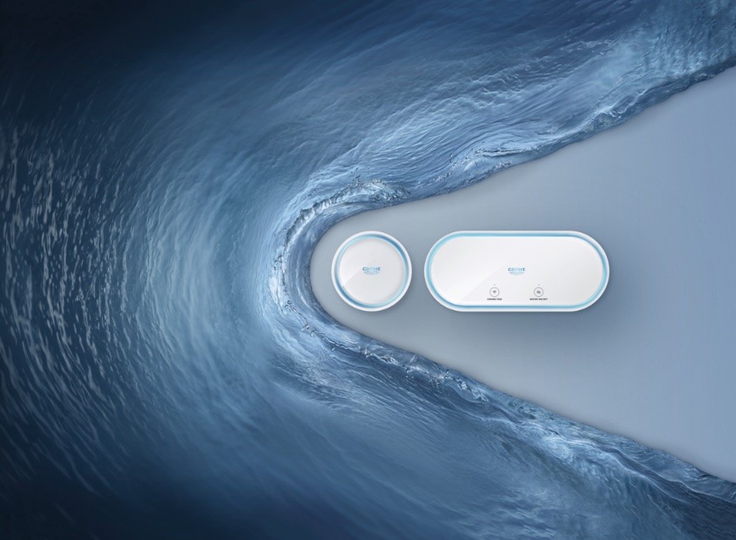 20181008 - relayr - grohe The GROHE Sense system monitors humidity, detects water leaks, immediately gives warnings and automatically shuts off the water supply.Source GROH