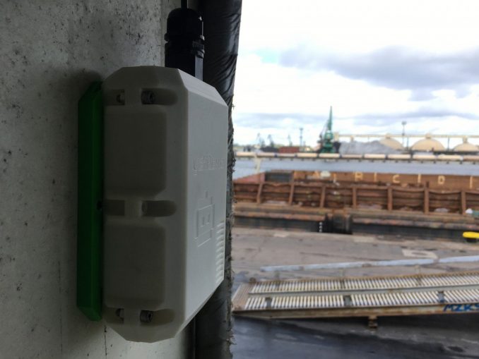 YetiBox sensor in Port of Gdynia (photo with box and view at the harbour)