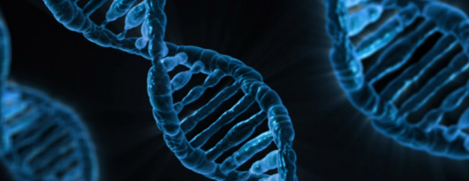 DNA strand colored blue with black background