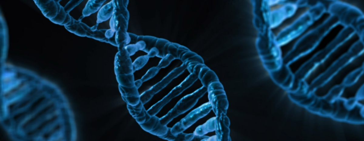DNA strand colored blue with black background