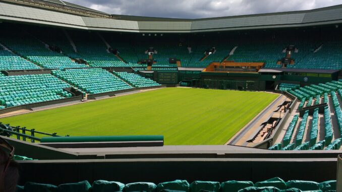 Empty Wimbledon court on sunny day