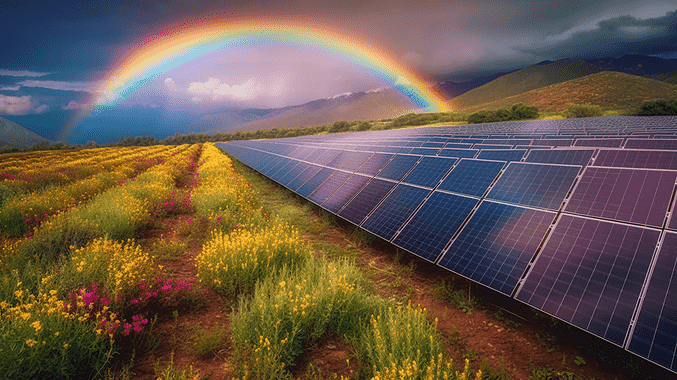 solar panels rainbow © Midjourney