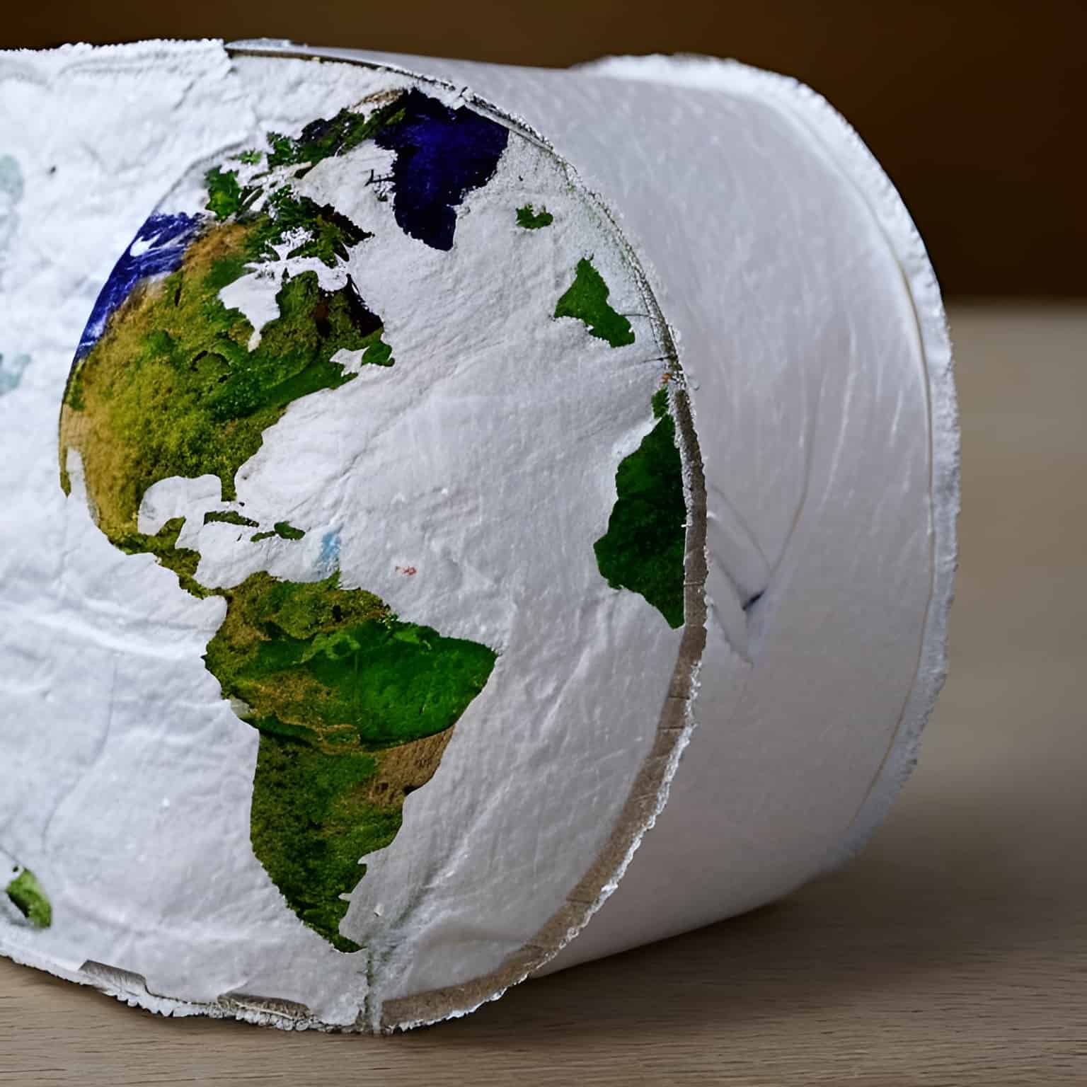 AI generated image of earth suffocating in toilet paper