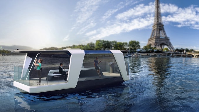 Render of the autonomous ship on the river Seine