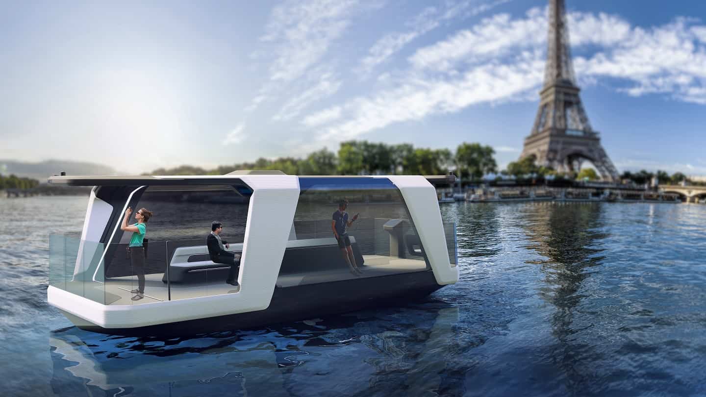 Render of the autonomous ship on the river Seine