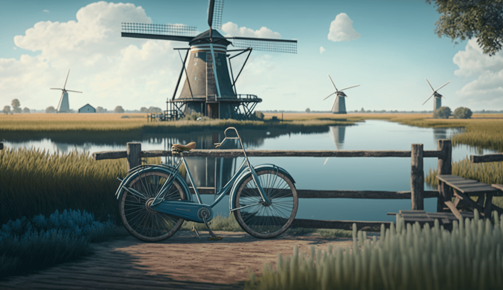 AI generated picture of a Dutch landscape, inviting to innovative activities.