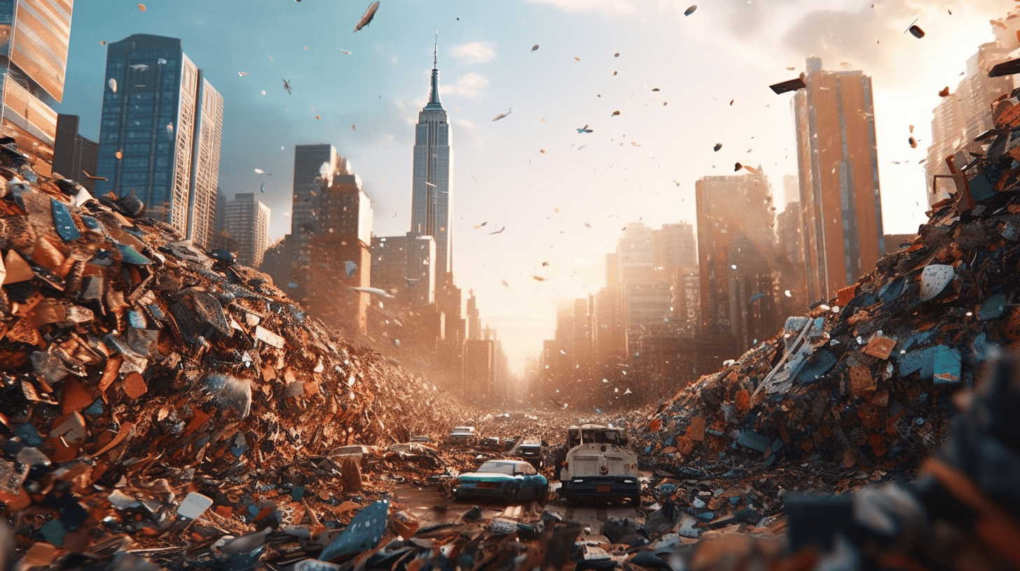 AI generated image of a plastic polluted city
