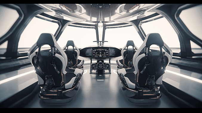 Inside of an autonomous car, AI-generated image