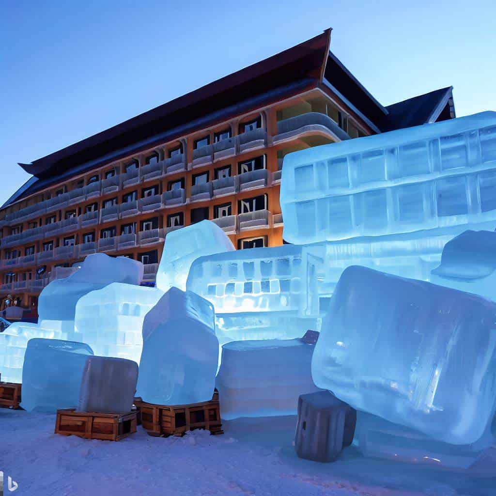 AI generated illustration of a hotel cooled by ice