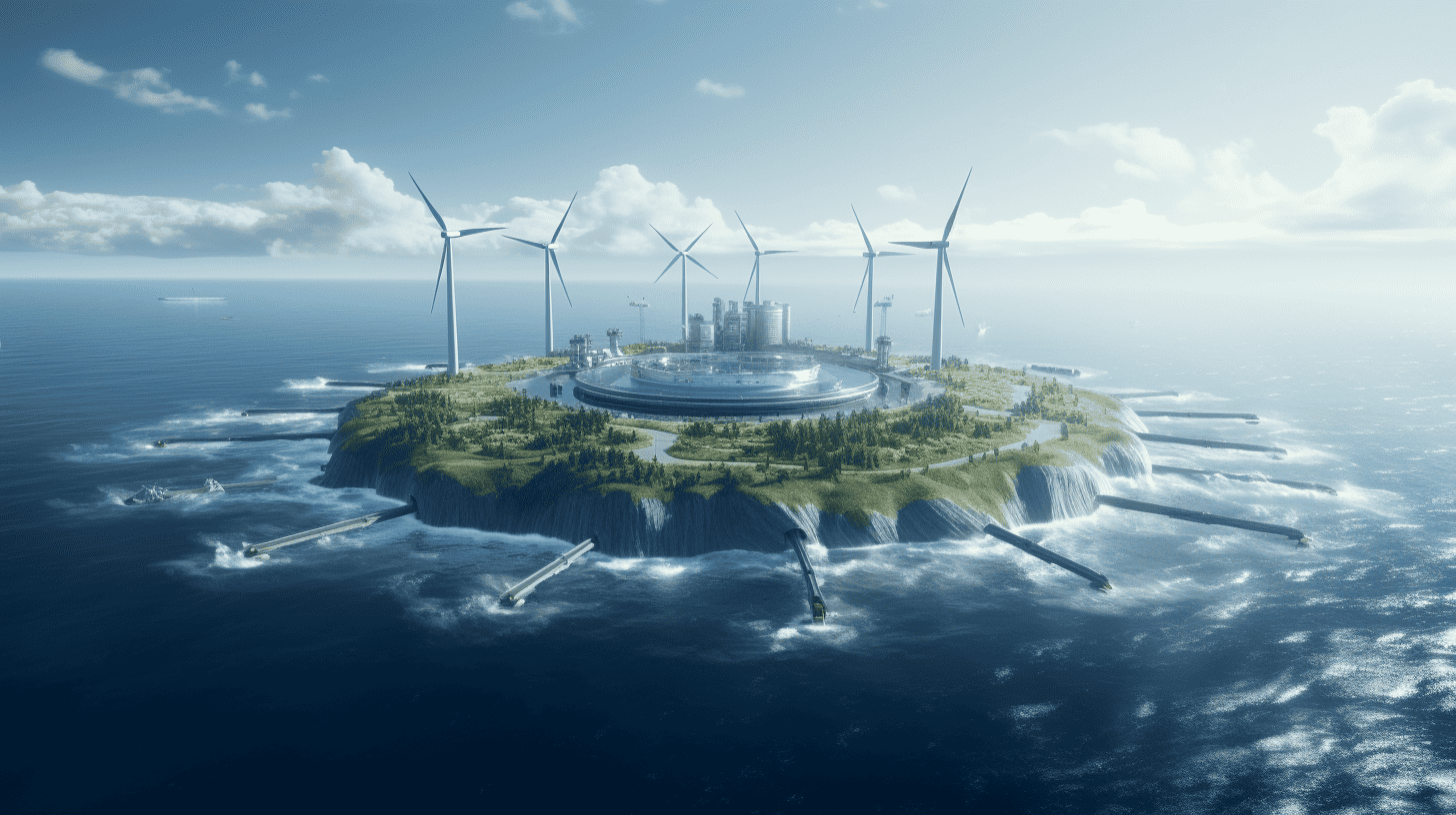 AI-generated image of an energy island in the North Sea