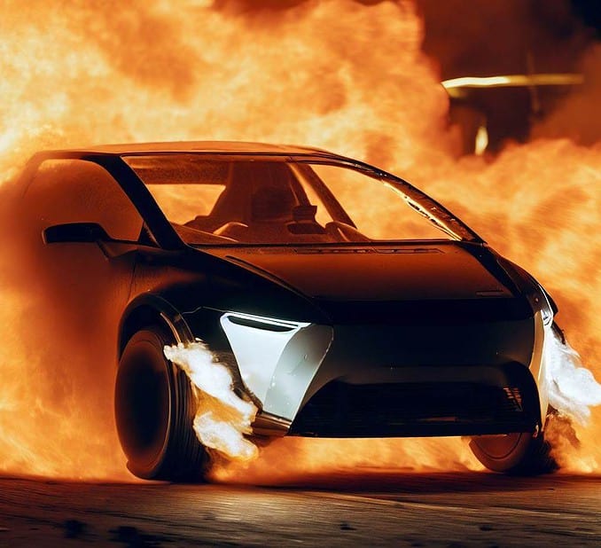 AI generated image of an EV escaping fire