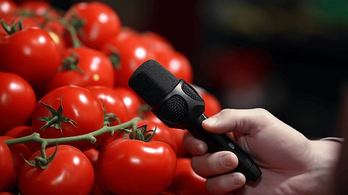 AI-generated image of a tomato giving acoustic signals