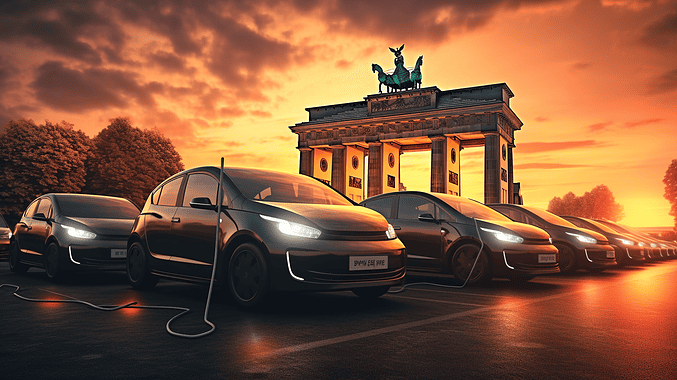 AI-generated image of Chinese electric cars in front of Brandenburger Tor Berlin