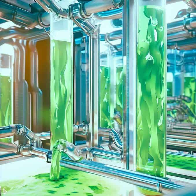 AI generated image of a algae biorefinery