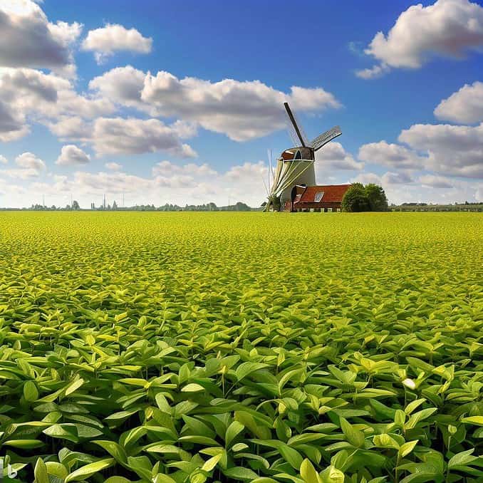 A typical Dutch landscape, but full of the protein-rich field bean instead of cows.