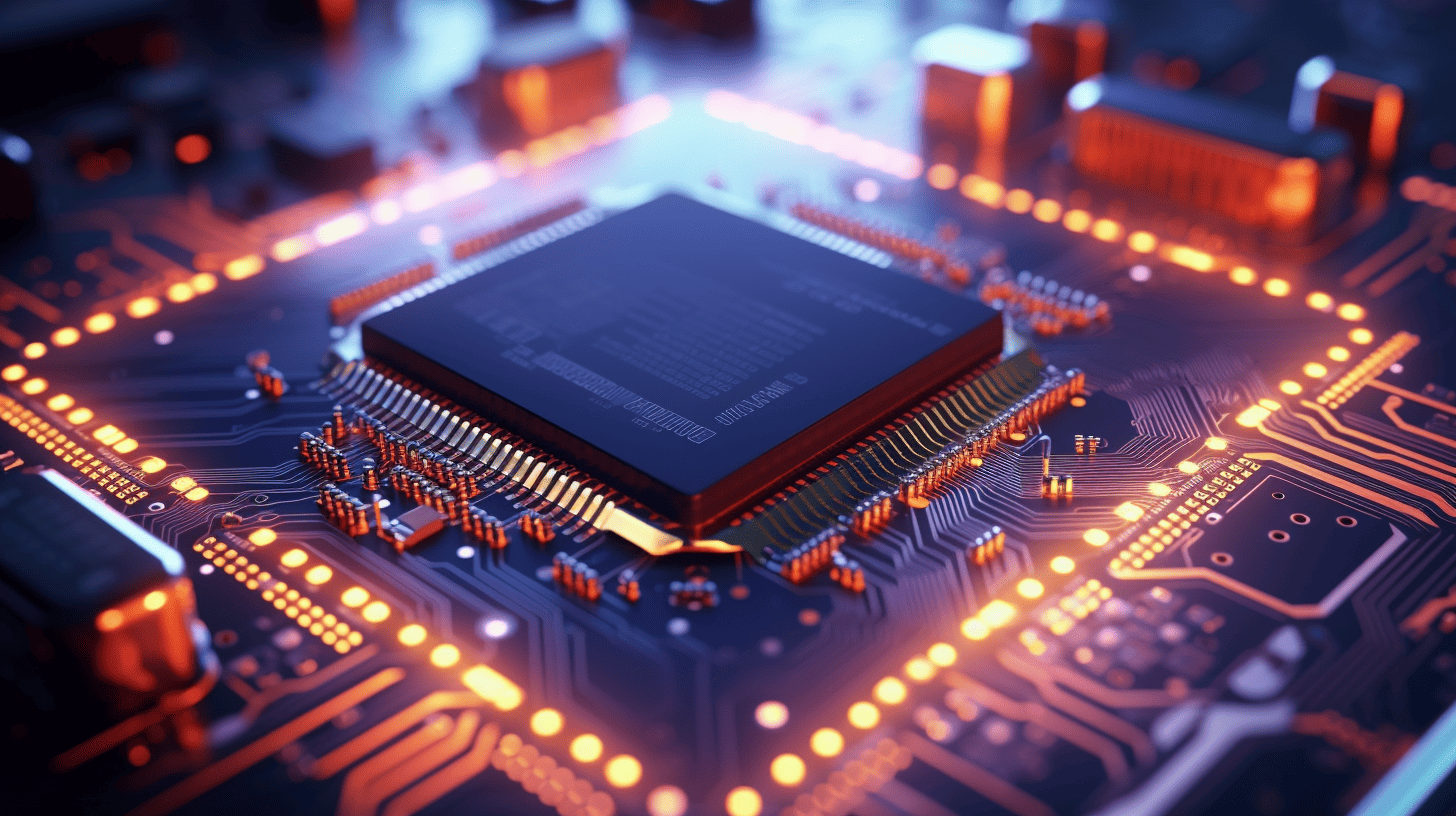 a chip merging electronics and (integrated) photonics, AI-generated image.