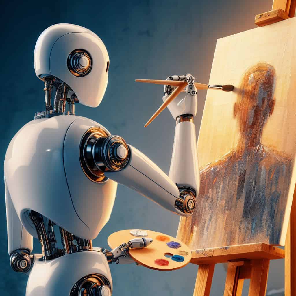 Robot creating art (AI generated image, of course)