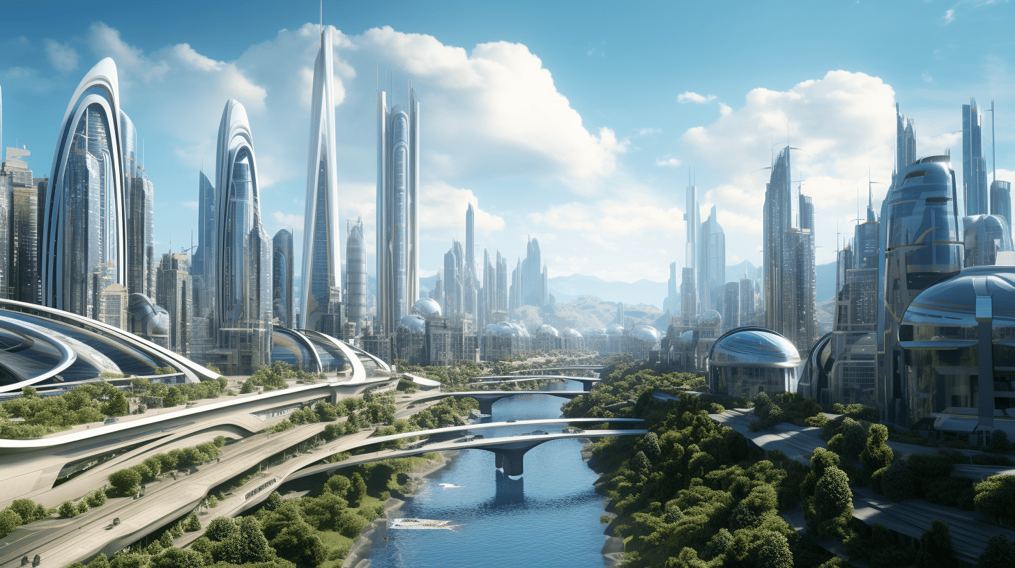 According to Midjourney's AI, this is what a city would look like when GPT-4 would have 100 times more computational power.