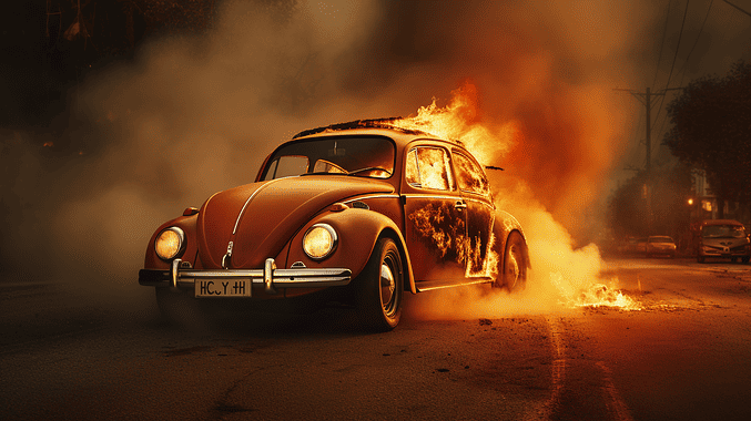 Volkswagen: "the roof is on fire", AI-generated image.