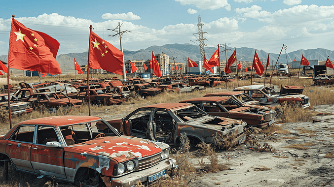 Chinese car graveyard, AI-generated image