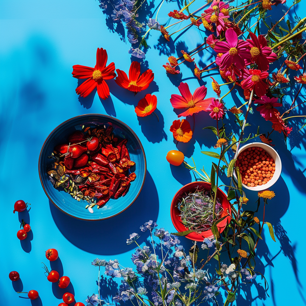 mariekaaas_plant-based_food_in_red_and_blue._In_the_style_of_sa_5f5a328f-3fdb-4e0d-942d-76615d1b7894