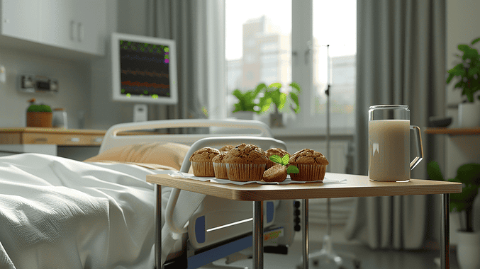 Plant-based muffins for hospitalized people, AI-generated image.